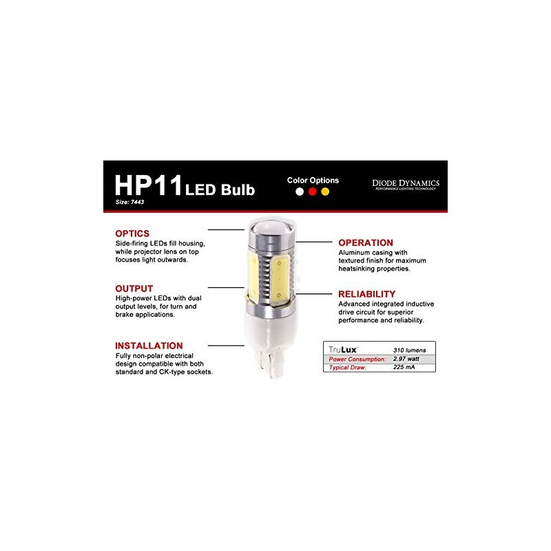 7443 LED Bulb HP11 LED Red Single Diode Dynamics