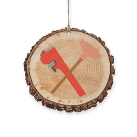 CafePress Pipe Wrench Toilet Plunger Rustic Wood Ornament, 2.75"x2.5"