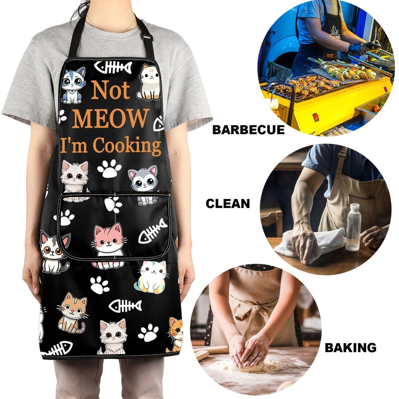 MYSOMY Cat Apron With Pockets Cat Pattern Apron Cat Cooking