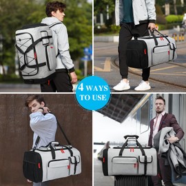 Lyweem Large Duffle Bag Backpack for Travel, 70L Heavy Duty Gym Duffel Bag with Shoes Compartment for Men & Women, Weekender Overnight Sports Backpack for Traveling, Grey
