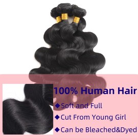 Body Wave Bundles Human Hair 12a Human Hair Bundles 4 Bundles 22 24 26 28 Inch Body Wave Hair Extensions Real Human Hair 100% Unprocessed Human Hair Bundles Natural Black Color