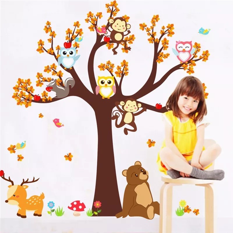 DaraBaby Vinil Decorativo Sala O Habitación Bosque Con Búhos Y