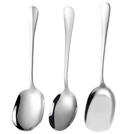3pcs Large Buffet Serving Spoons, Stainless Steel Cooking Spoon Serving Utensil Silver Table Slotted Spoons Set Communal Spoon Utility for Catering Dinner Service Restaurant Home Use (8.58-8.78 inch)