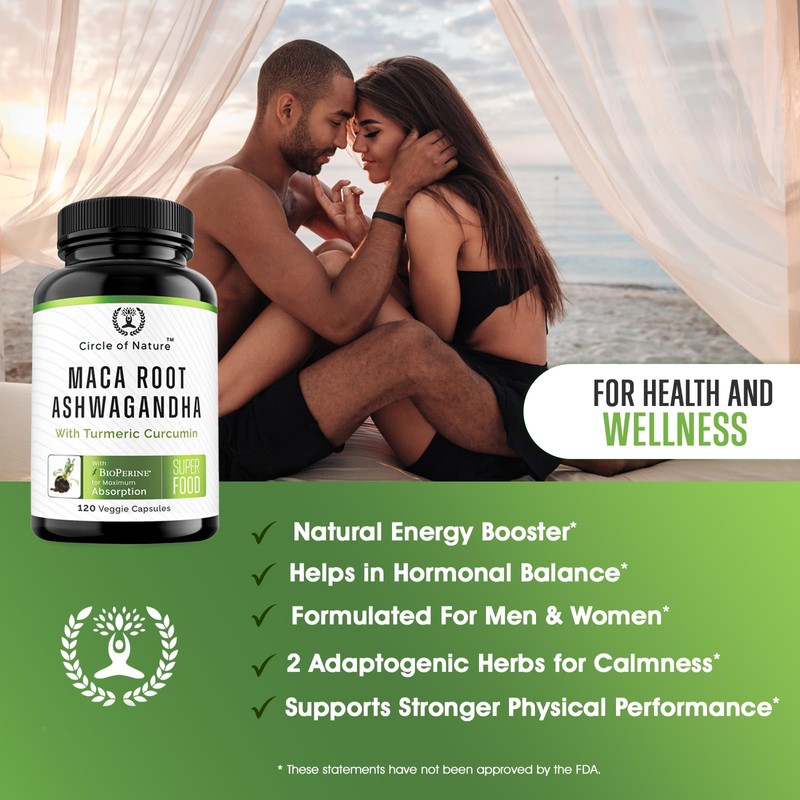 Maca Root, Ashwagandha Root Extract, Capsules for Men & Women
