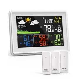 BALDR Wireless Weather Station with 3 Outdoor Sensors, DCF Colour Screen Weather Station with Weather Forecast, Indoor Outdoor Digital Thermometer, Hygrometer, Barometer and Custom Alarms (White)