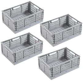 EURXLQ Pack of 4 Grey Folding Boxes 22 x 15 x 9 cm, Folding Box Baskets Storage Foldable Portable Storage Boxes Colourful Storage Box Suitable for Kitchen, Bathroom, Office, Bedroom