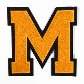 Letter M - Chenille Stitch Varsity Iron-On Alphabet Patch by pc, 4-1/2", TR-11648 (Golden Yellow/Black)