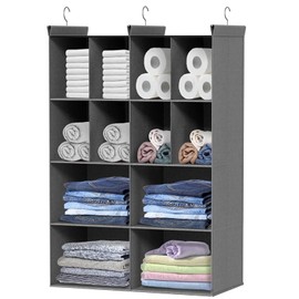 4 Tier Hanging Closet Organizer, 12 Compartments Dual Row Storage, Grey