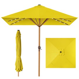 Best Choice Products 9ft Deep Square Solar Powered LED Lighted Patio Umbrella w/Faux Wood Texture, UV-Resistant Fabric, Hand Crank - Yellow