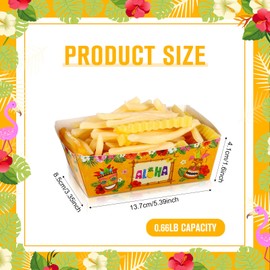 50 Packs Hawaiian Party Decoration Tiki Disposable Paper Food Tray Aloha Nacho Trays Luau Paper Food Holder Boats Tropical Party Paperboard Tray Palm Leaf Flower for Summer Beach Pool Party Supplies
