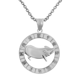 Chinese Zodiac Pig Pendant Necklace in .925 Sterling Silver - 16"