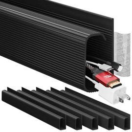 EVEO EVEO Cable Management Under Desk Kit (6 Units)-Under Desk Cable Management Cord Cover,Cable Hider Cord Management Under Desk Cable Organizer Self-Adhesive Cord Organizer Tray-96''JChannel 6X16 -Black