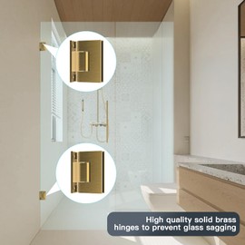 AatrixQuayn 90 Degree Glass Shower Door Hinges Heavy Duty Solid Brass, Shower Door Hardware Replacement for 5/16"(8mm) - 1/2"(12mm) Thickness Tempered Glass (Brushed Gold, 2 Pack, 90 Degree)