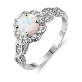 DIYA White Gold Plated Opal Rings for Women, 925 Sterling Silver Opal Wedding Band Moissanite Diamond Infinity Engagement Promise Rings for Her Anniversary Mom Gifts Valentine's Day Gifts for Wife（7）