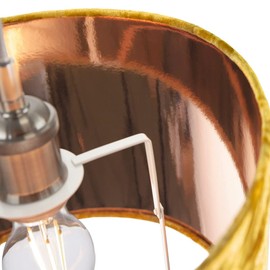 Modern Shiny Ochre/Mustard Crushed Velvet Fabric 10" Table or Pendant Circular Drum Lampshade with Shiny Copper Inner - 60watt Maximum | Perfect for Residential or Commercial by Happy Homewares