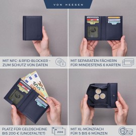VON HEESEN® Men's Leather Wallet with Coin Compartment and RFID Protection, Genuine Leather Wallet for Men and Women, Wallet, blue, With XL coin compartment
