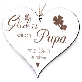Papa Wooden Decorative Heart - Glück ist einen Papa wie dich zu haben + Pendant Bester Papa der Welt - Vater Papi Dads Christmas Birthday Father's Day Vintage Wooden Sign Wooden Hearts