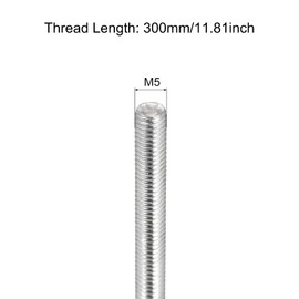 sourcing map Fully Threaded Rod M5 x 300mm 0.8mm Thread Pitch 304 Stainless Steel Right Hand Threaded Rods Bar Studs 3 Pack