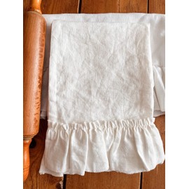 The White Linen Farmhouse Farmhouse Linen Dish Towel, Ruffled Linen, Set of 2, Shabby Chic (Warm Off-white)