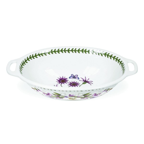 Portmeirion Botanic Garden Oval Handled Bowl | 15 Inch Large Serving Bowl | Treasure Flower Motif | Made from Porcelain | Microwave and Dishwasher Safe