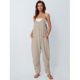 AUTOMET Jumpsuits for Women Casual Summer Outfits Rompers Comfy Beach Vacation Trendy Overalls Jumpers Fashion Clothes 2025 BeigeGrey XS