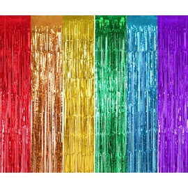 TONIFUL 2Pack Rainbow Door Streamers,Rainbow Party Photo Booth Backdrop Metallic Streamers Pink Foil Fringe Curtains for Birthday,Christmas,New Year,Bachelorette,Graduation Party Streamers Decoration
