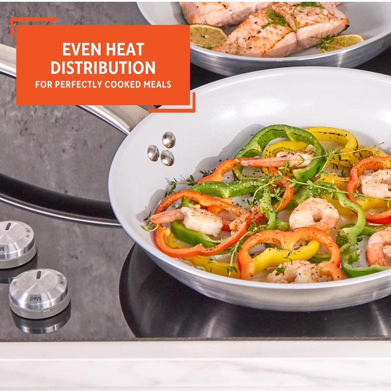 IMUSA 12” Stainless Steel Frying Pan with Gray Ceramic Nonstick