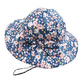 Zsedrut Baby Girl Sun Hats Wide Brim Toddler Floppy Bucket Hat Sun Protection Cap Spring Summer Beach Hat 0-4Years (A-Navy Flowers, 6-12 Months)