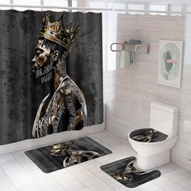 XEMHOCQY Cool King 4 PCS Shower Curtain Set,Non-Slip Bath Mat, Absorbent Rug,Toilet Lid Cover,Handsome Modern Art Bathroom Decor Set