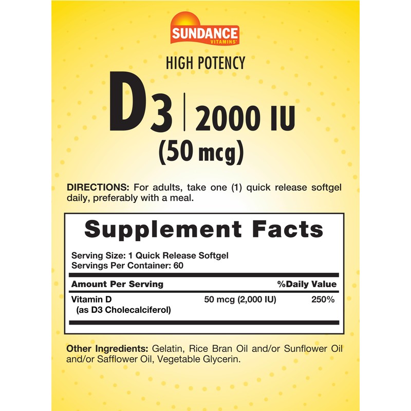 Sundance Vitamin D3 2000 IU | 60 Quick Release Softgels