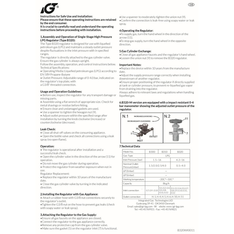 Tezla by iGT Propane Regulator With Gauge 0.5-4 bar Adjustable