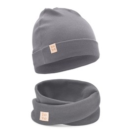 Bubalove Hats and Scarf Set for Boys, Girls, Baby, Sizes 0mc to 12 Years+ Many Colours, Spring Autumn Sets, Cotton Hats, Hand Stitched, charcoal, 52