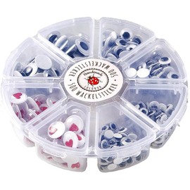 Lulubug Ojos móviles autoadhesivos, grandes y pequeños, con corazones que se mueven, 500 unidades, 5 mm – 10 mm, redondos, caja de almacenamiento para manualidades, caja de almacenamiento con cierre