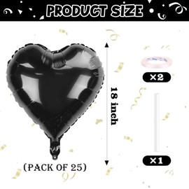 Moukiween 25 Pieces Black Heart Balloons, 18 inch Heart Shaped Foil Balloons for Valentines Day, Wedding, Engagement Decoration, Birthday Party (Black)