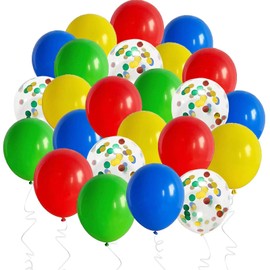 Balloons Red Blue Green and Yellow, 60 Pack Matte Red Green Blue and Yellow Helium Balloons with Confetti Latex Balloons for Circus Birthday Party and Baby Shower Wedding Carnival Party Decoration