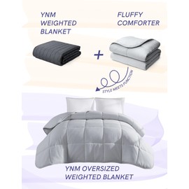 YnM Weighted Blanket Twin 15lbs, Prettiest Oversized Weighted Blanket, Fluffy & Box-Stitched, True Blanket Sizing for Full/Twin Bed(Neutral Grey, 15lbs, 90" Lx66 W)