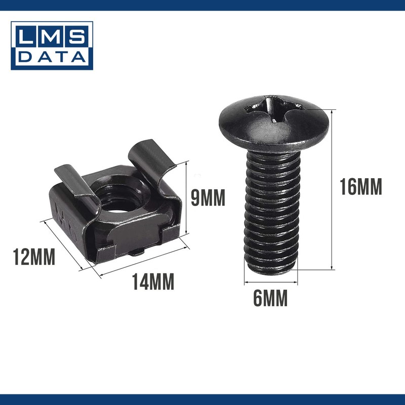 20-Pack of Black M6 Cage Nuts & Screws for Rack