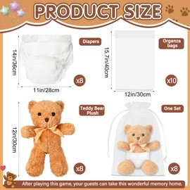 8 Set Bear Blindfolded Diaper Changing Baby Shower Games Decorations, Baby Dolls Diapers for Bridal Shower Gender Reveal Games Prizes Gifts for Adults Boys Girls