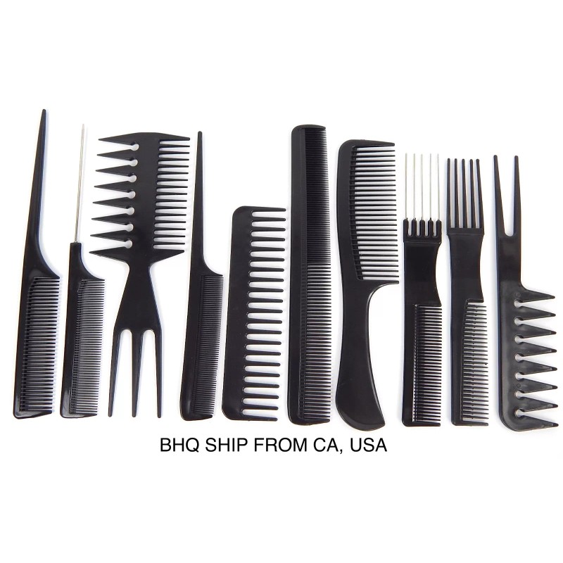Beauty Headquarters 10pcs Black Professional Combs Hairdressing Hair Salon Styling