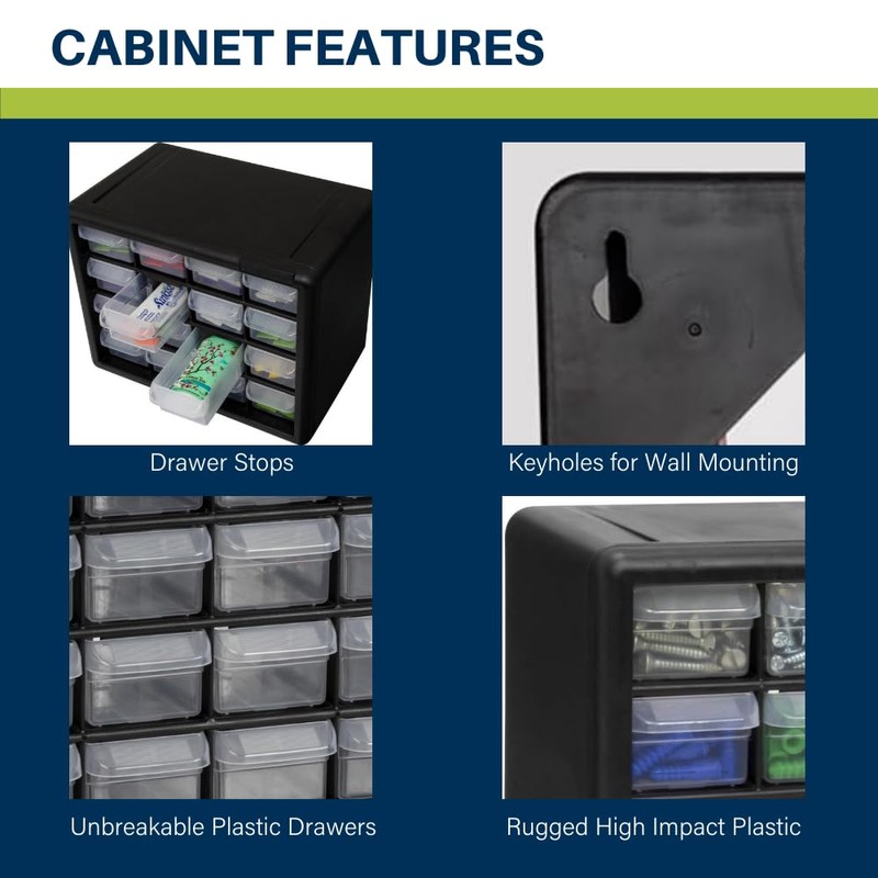 Akro-Mils 16-Drawer Plastic Drawer Storage Cabinet for Garage Organization, Beads,