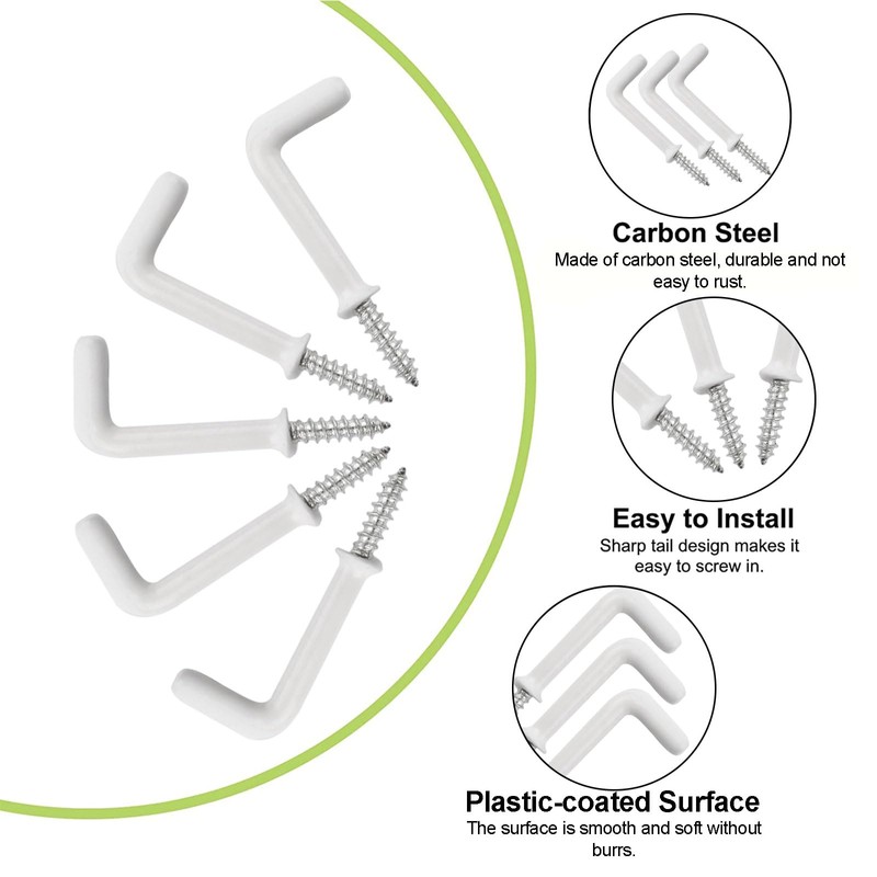 UFURMATE Screw-in Hooks, 80 Pcs Right Angle Hooks with Plastic