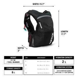 USWE Rush 8L Bike Hydration Vest, Adjustable Chest Straps Running Hydration Vest, 2.0L Hydration Bladder, Mountain Biking, Gravel & Cycling with Reflective Details, Men & Women (Black/Grey, S)