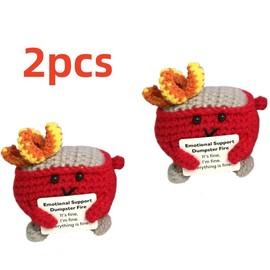 Crochet Dumpster Fire Toy, 2 Counts Emotional Support Dumpster Fire Plush Toy, Emotional Support Ornament for Easter Decoration Or Gift:_2pcs(pink)