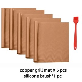 Copper Grill Mats for Outdoor Grill, 13" X 15.75", 5 Pack, Grilling Mats for Outdoor Grill, BPA Free PTFE-Fiberglass Coatingcolor: copper, size: 13" X 15.75", accessory type: grill mat