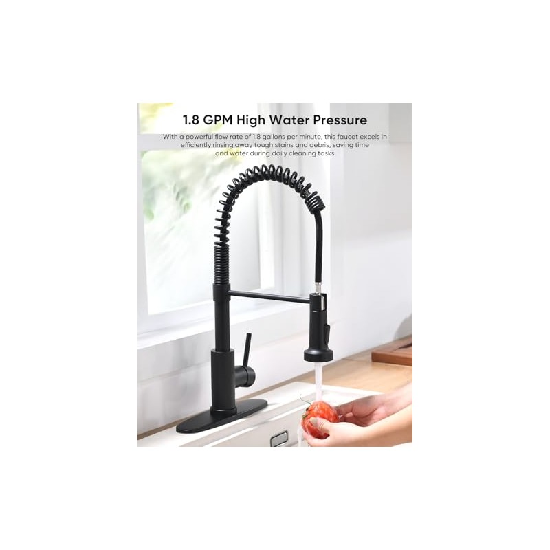 Black Kitchen Faucet with Pull Out Sprayer Stainless Steel Single