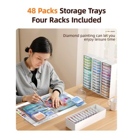 Redtwo 48pcs Diamond Painting Storage Containers Trays with Double Layers, 3-in-1 Diamond Painting Trays with Lids, Diamond Art Accessories, Diamond Art Drills Storage & Line-Up