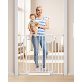 Cideny 34" Extra Tall Baby Gate for Stairs, Auto Close Stroller Friendly Dog Gate Indoor for Doorways, Pressure Mounted 29"-40" Wide Baby Gate, Easy Walk Through Gate for Children & Pets, White