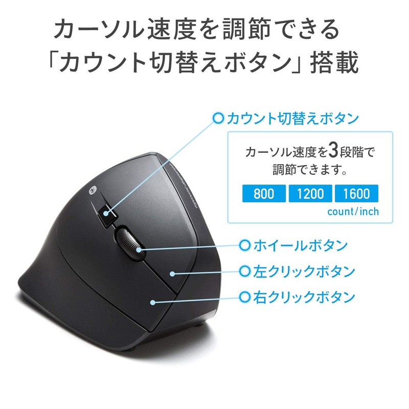 Sanwa Supply MA-ERGBT11N Ergonomic Mouse, Silent, Bluetooth Tendonitis Prevention, Blue