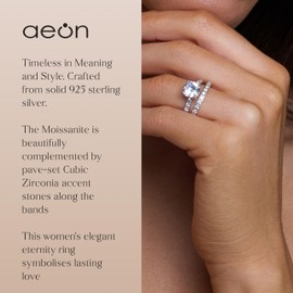 Aeon Wedding Ring Set - 925 Sterling Silver | Engagement Solitaire Set with 7mm Brilliant White Cubic Zirconia | Sizes J-R | Infinity Ring