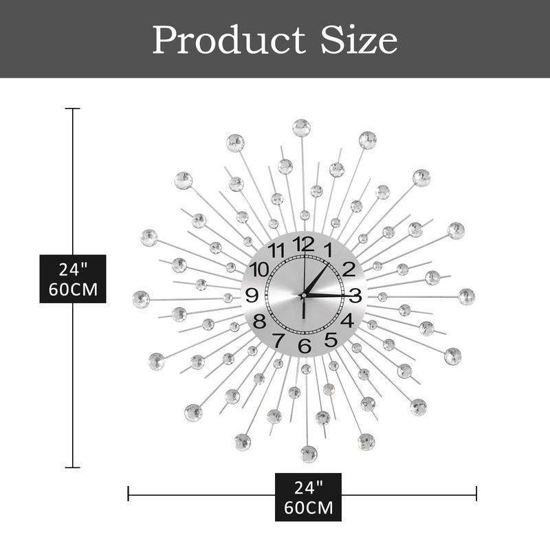 JUGV 24 Inch Crystal Large Modern Metal Starburst Decor, Bling